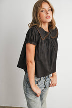Plaid Peter Pan Collar Puff Sleeve Blouse