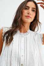 Broderie Anglaise Sleeveless Cotton Blouse