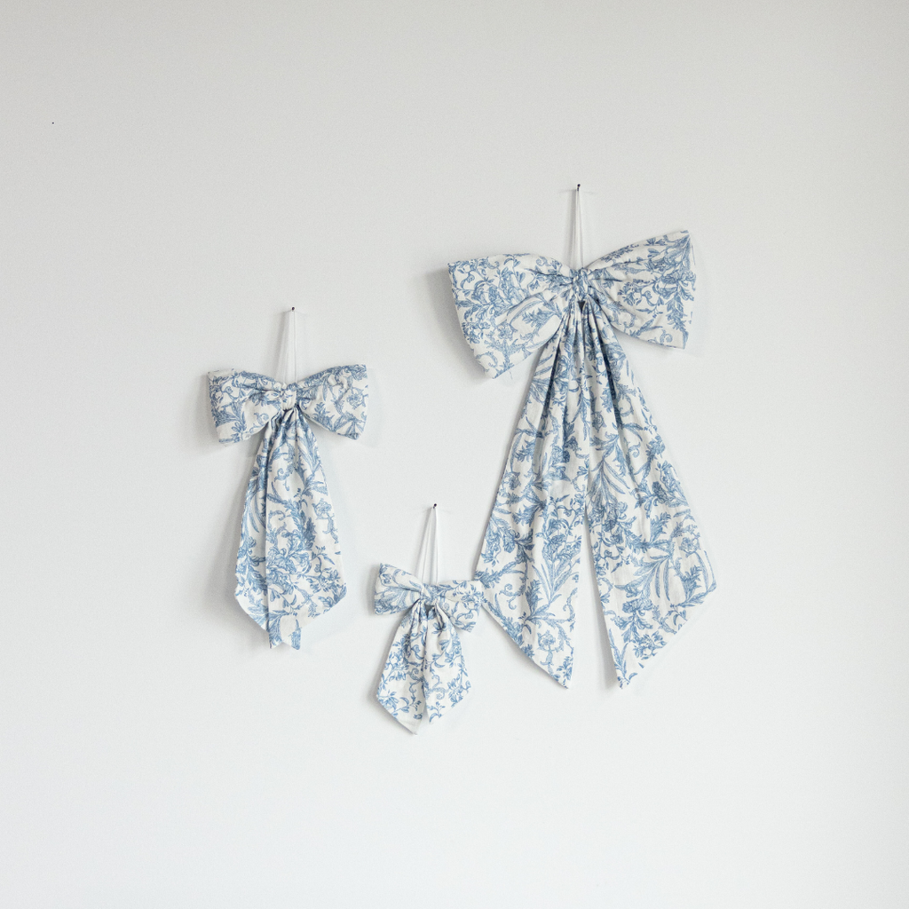 Bows Star Toile Baby Blue Fabric