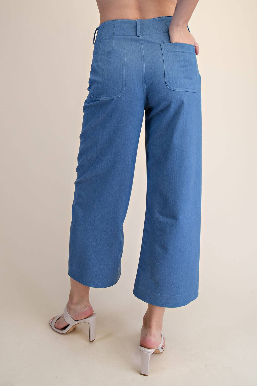 Colette Pants - Cropped Scallop Pocket Wide-Leg