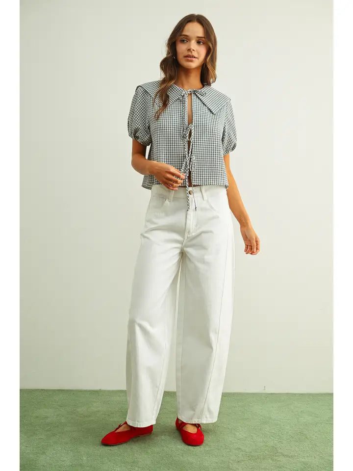 Gingham Front Tie Top