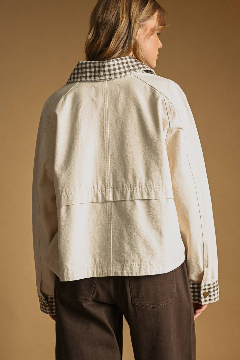 GINGHAM COLLARED TWILL JACKET