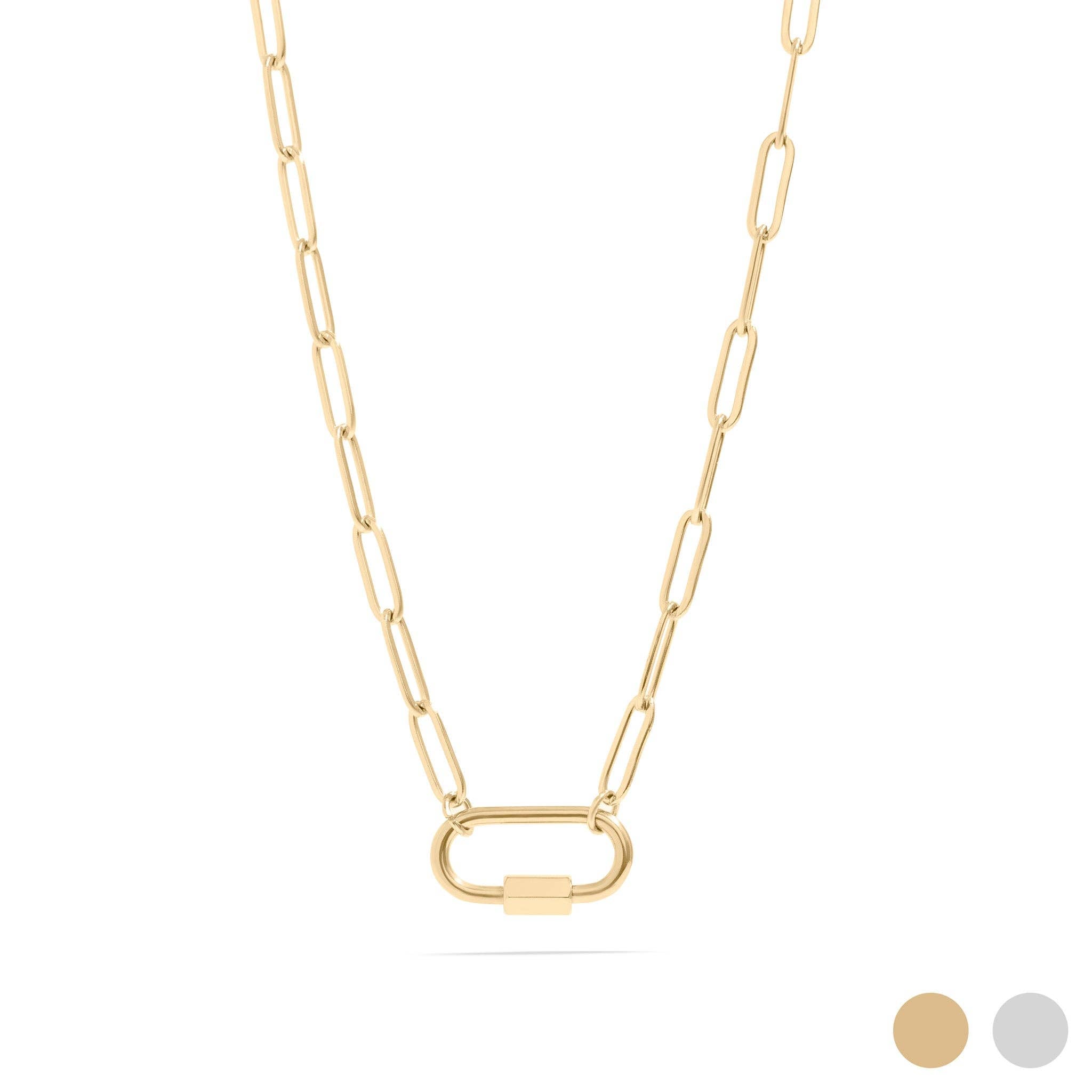 18K Gold Paperclip Carabiner Necklace