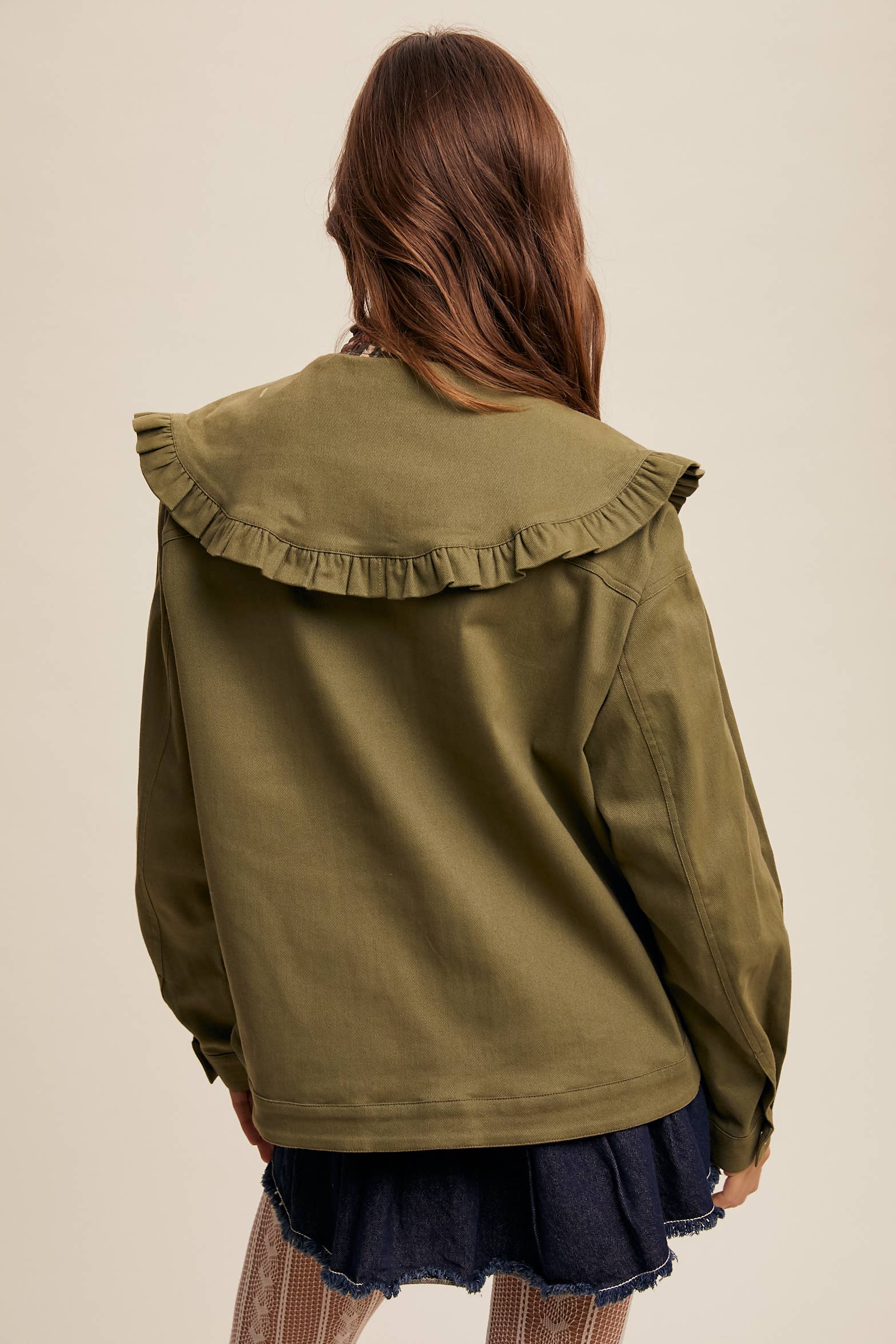 Ruffled Collar Denim Jacket
