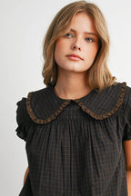 Plaid Peter Pan Collar Puff Sleeve Blouse