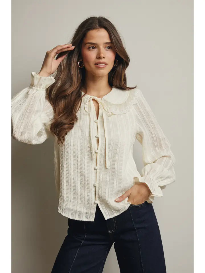 Embroidered Collar Textured Blouse