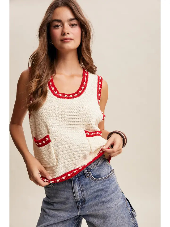 Contrast Trim Sleeveless Knit Top