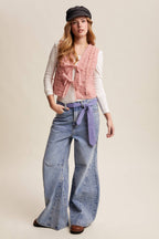 Embroidered Lace Tie-Front Vest