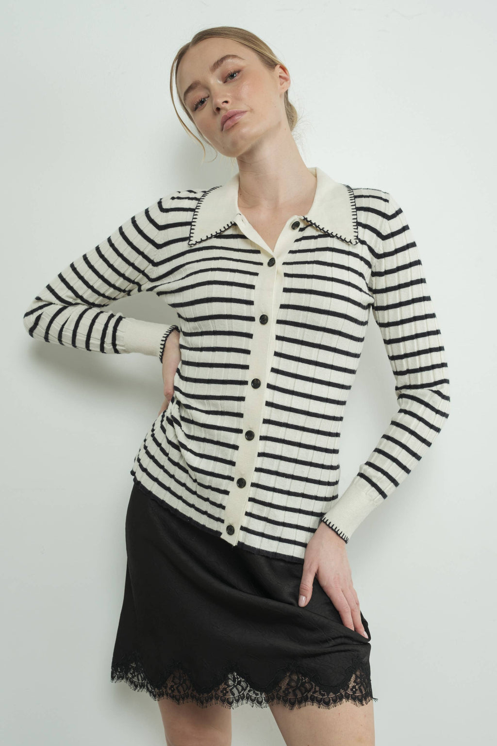 Stripe Collar Cardigan