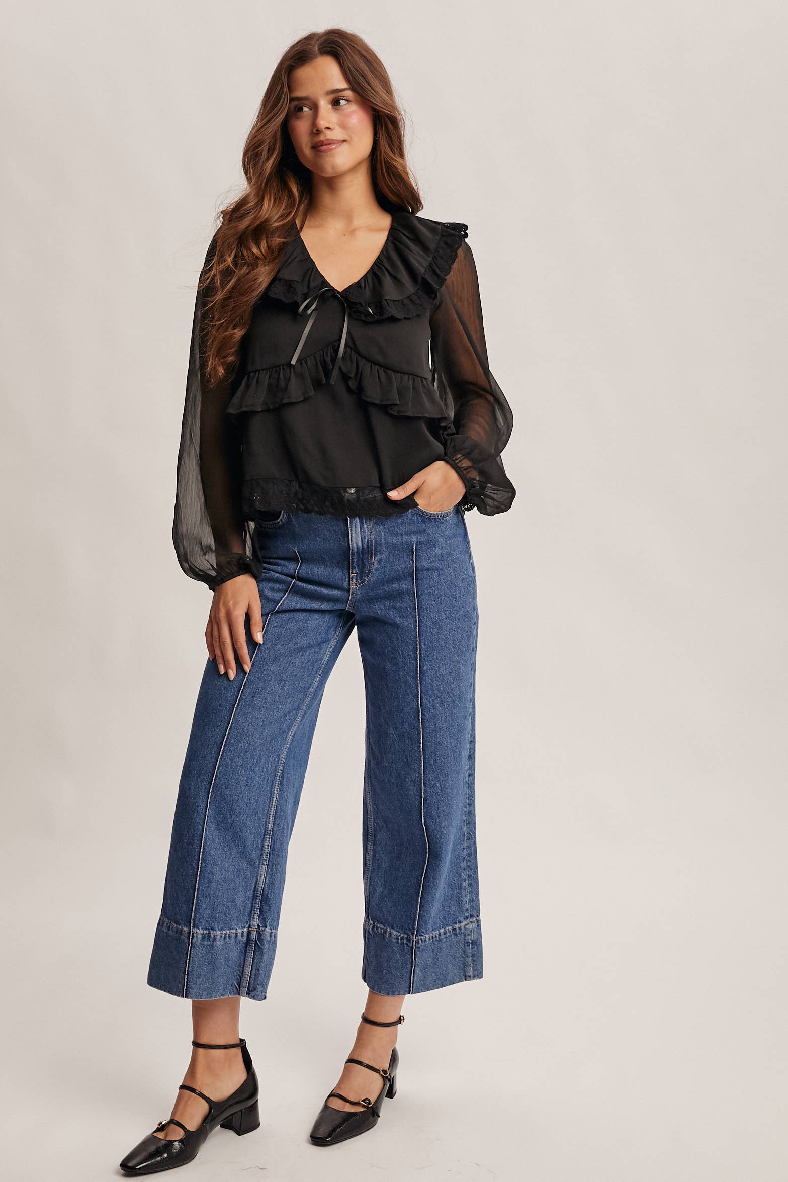 Lace Collar Ruffle Blouse