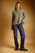 STRIPED PATTERN ROLLED NECK DETAIL TOP