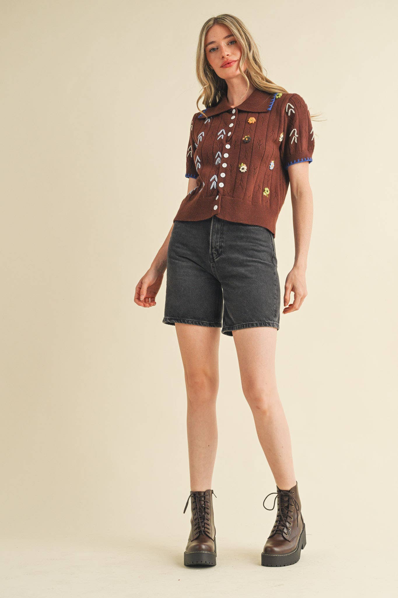 Hand Embroidered Button Down Sweater
