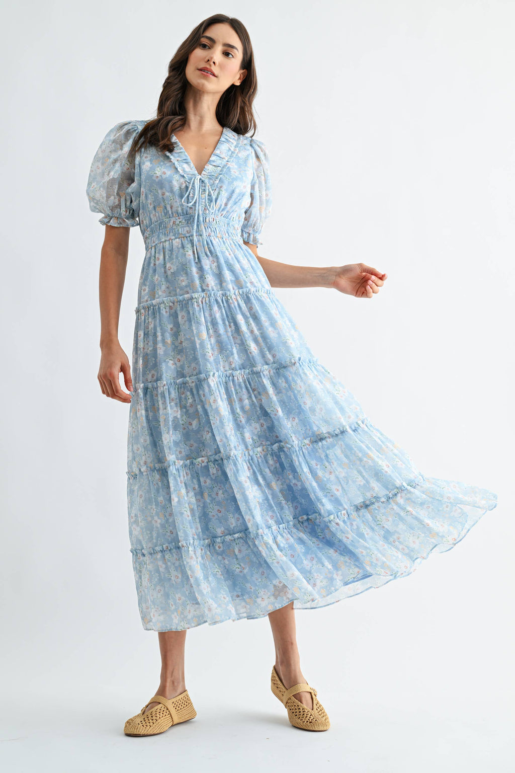 Floral Maxi Dress with Puff Sleeves