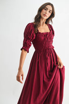 Smocked Midi Dress with Pleated Skirt