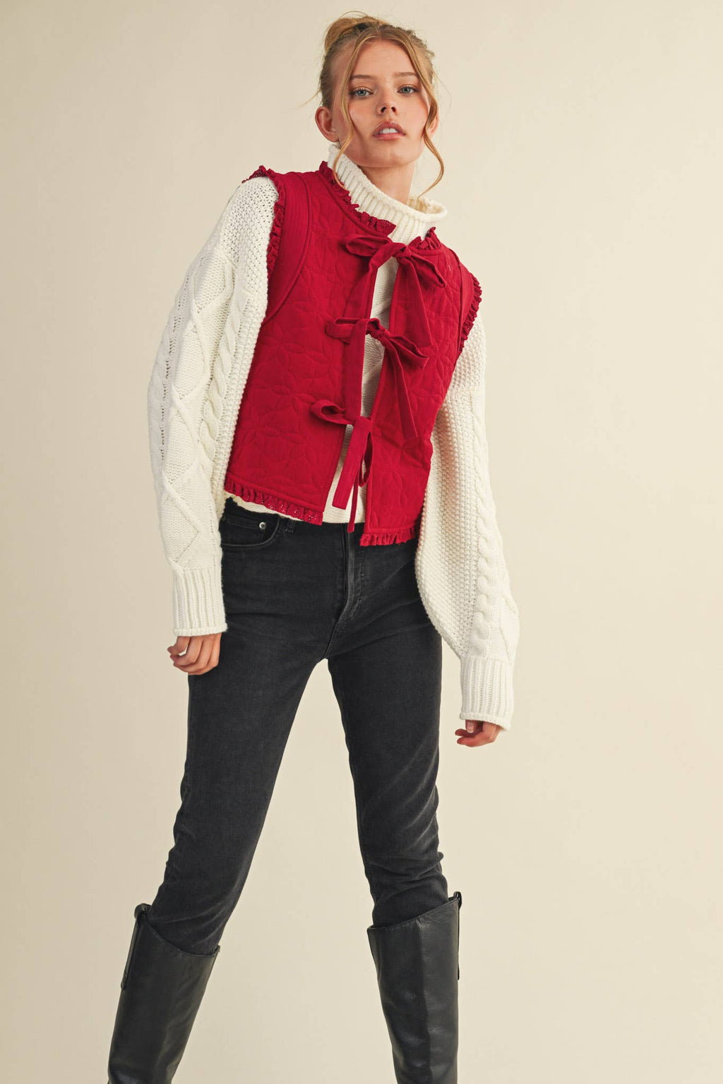 Floral Lace Trim Vest