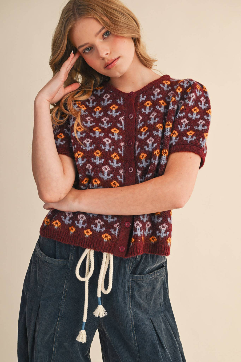 Floral Short Sleeve Cardigan