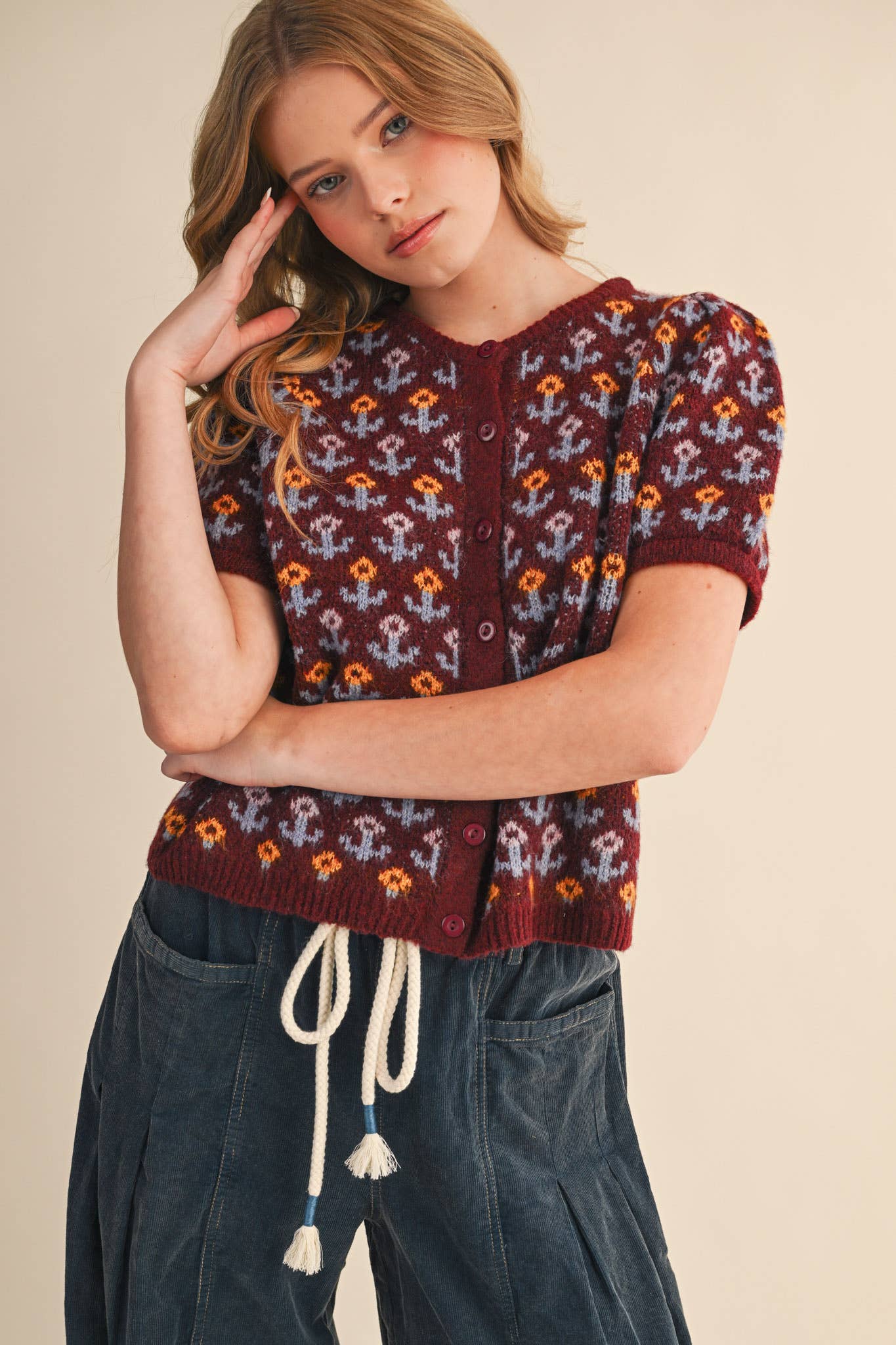 Floral Short Sleeve Cardigan