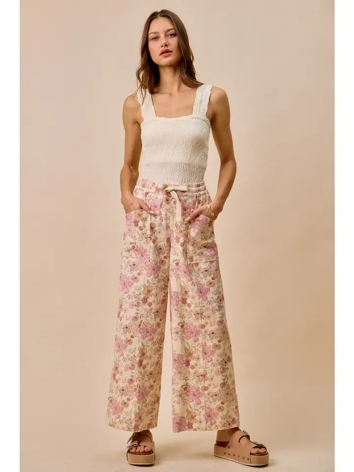 Floral Print Cotton Twill Pants