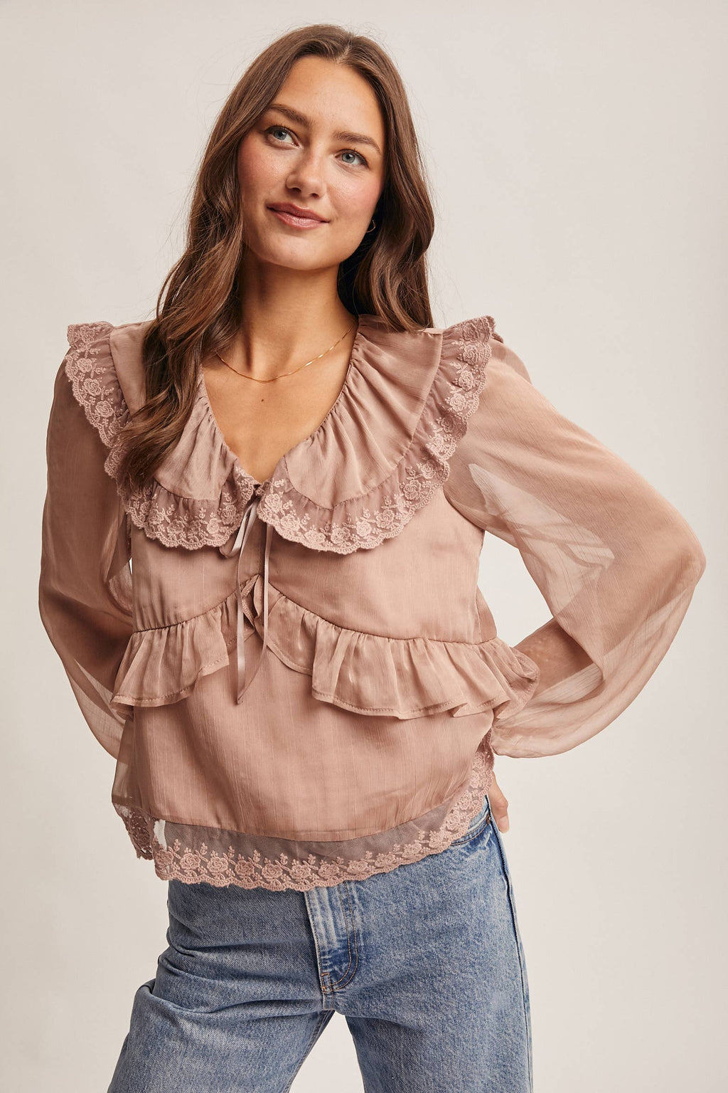 Lace Collar Ruffle Blouse