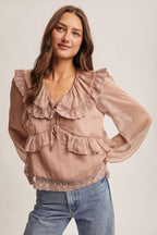 Lace Collar Ruffle Blouse