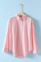 Striped Linen Blend Button Up Shirt