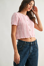Lace Knit Pearl Button Cardigan