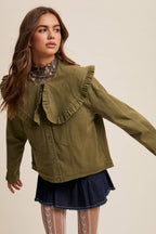Ruffled Collar Denim Jacket