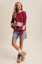 Colorblock Cable Knit Sweater