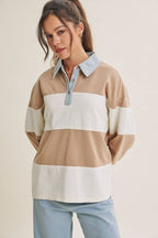 HERITAGE WEEKEND MINERAL-WASHED TWILL TERRY MIXED RUGBY TOP