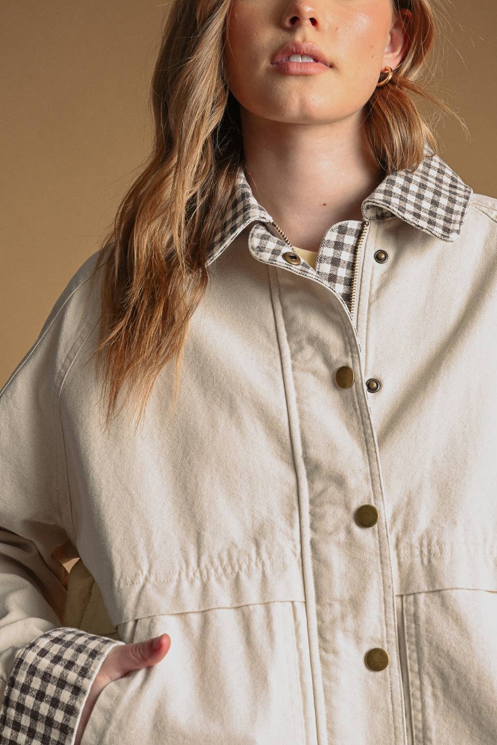 GINGHAM COLLARED TWILL JACKET