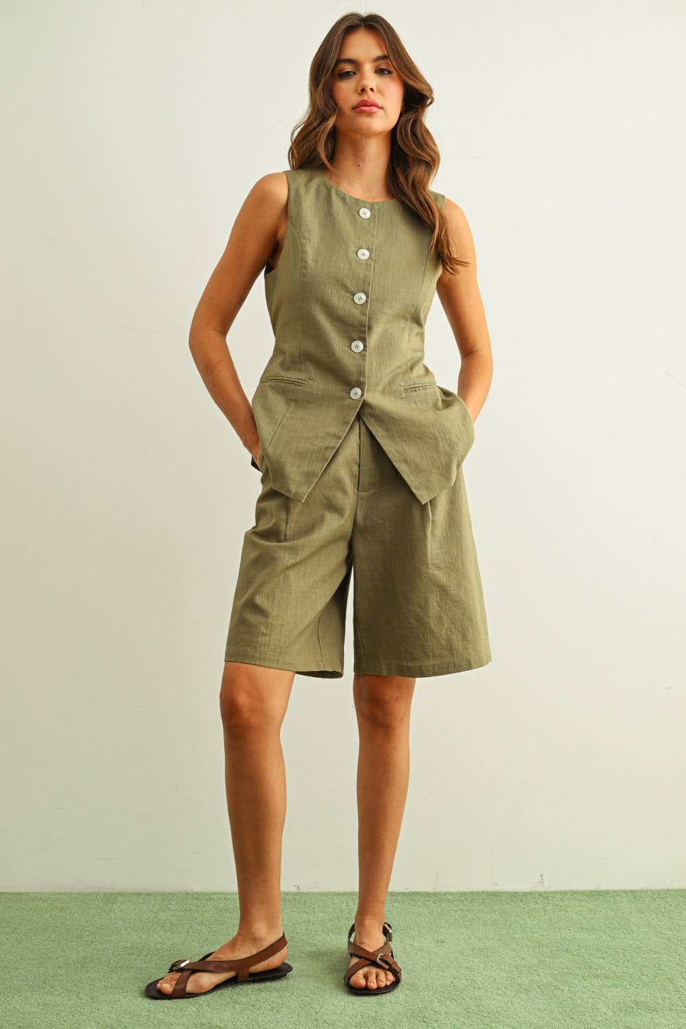 COTTON LINEN BERMUDA SHORTS