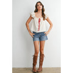 Ditsy Print Ribbon-Tie Top