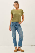 PATCH POCKET DOLMAN CAP SLEEVE BOXY KNIT