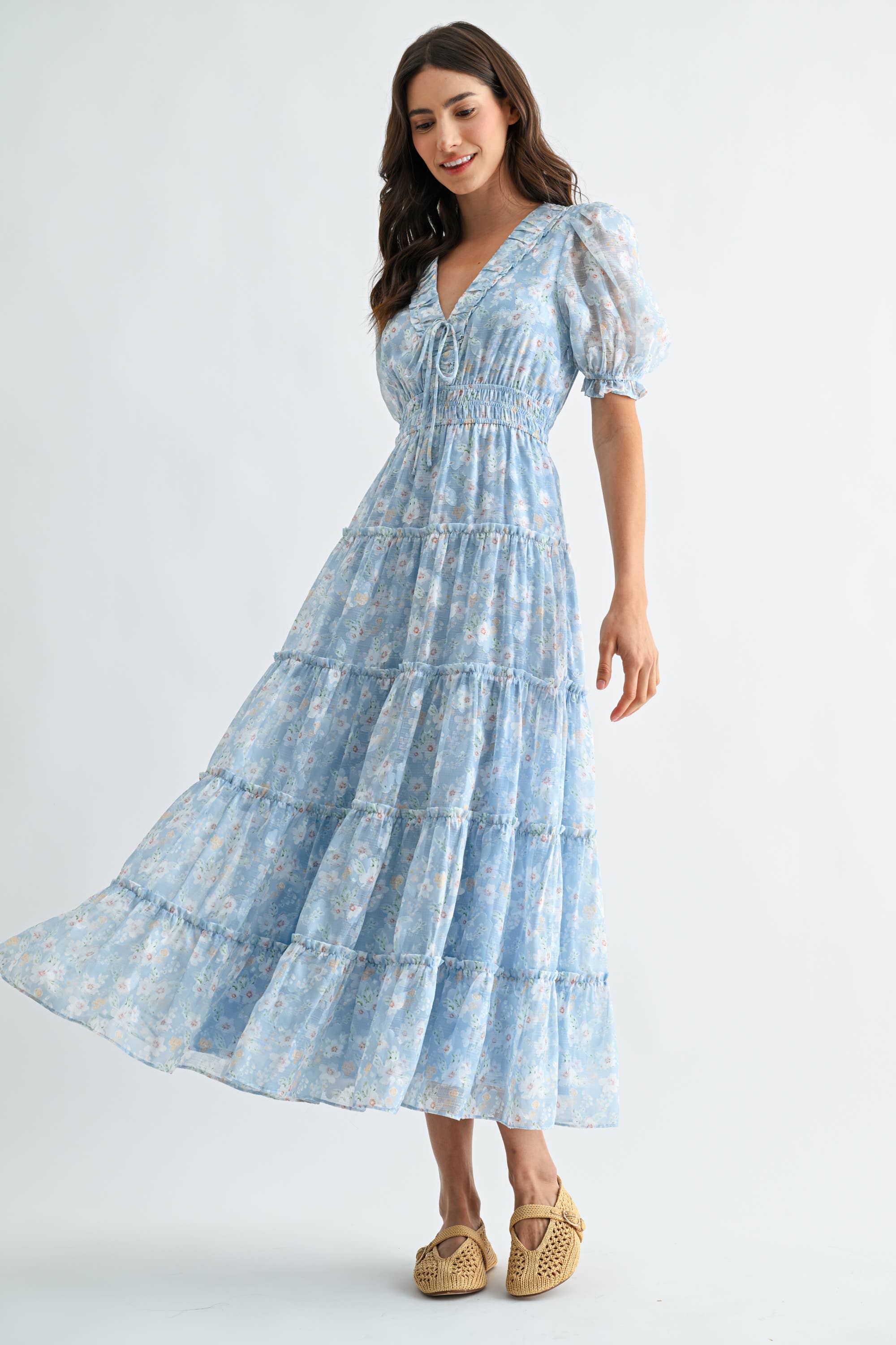 Floral Maxi Dress with Puff Sleeves