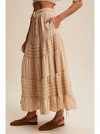 Striped Tiered Maxi Skirt