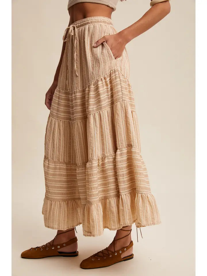 Striped Tiered Maxi Skirt