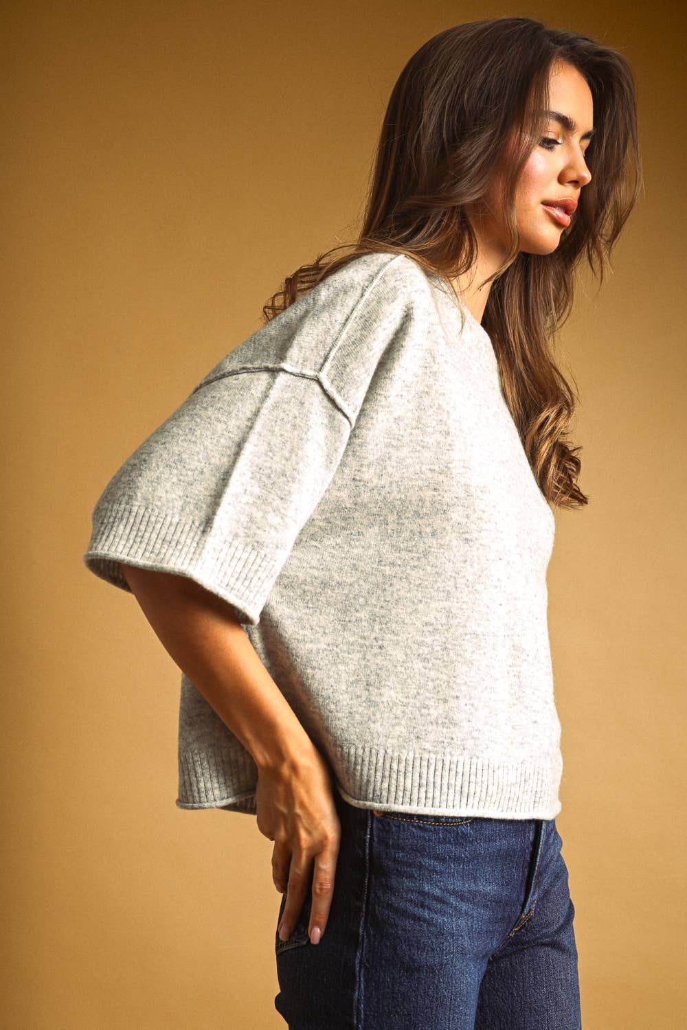 SHORT SLEEVE KNIT CROP TOP
