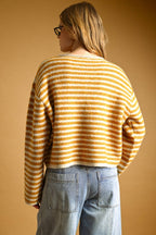 STRIPED BUTTON FRONT SWEATER CARDIGAN