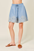 EMBROIDERED ELASTIC WAIST SHORTS