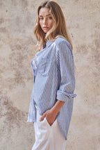 Coastal Striped Linen-Blend Button Down Shirt