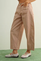 MINI CHECKER PATTERN BARREL PANTS