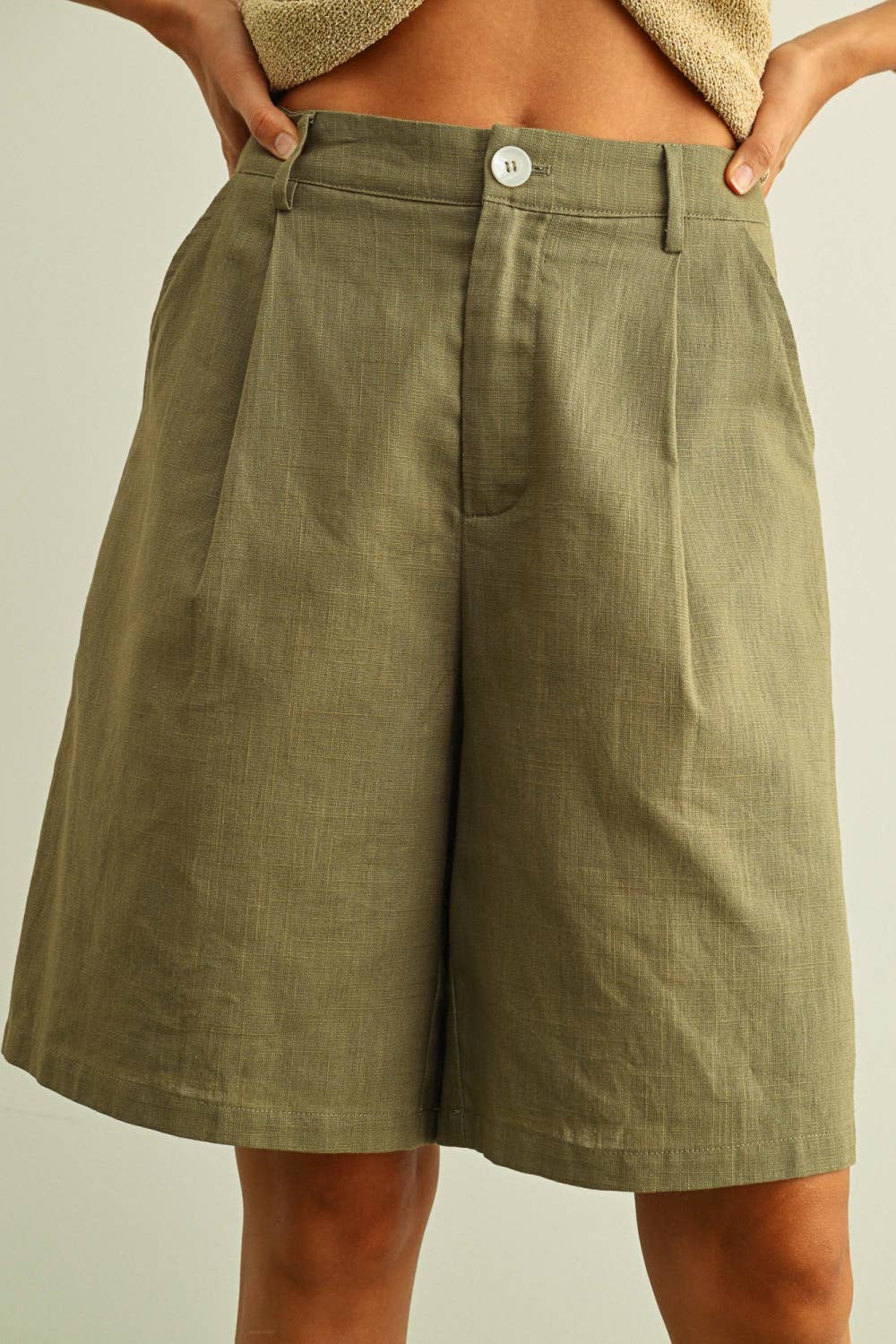 COTTON LINEN BERMUDA SHORTS