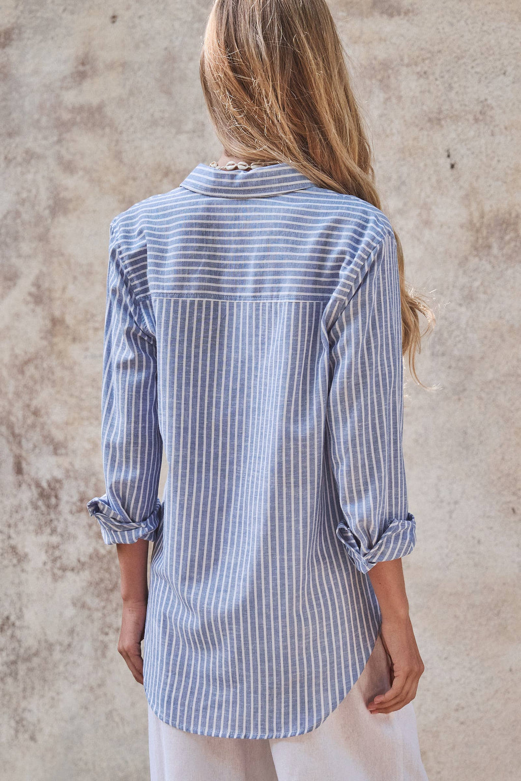 Coastal Striped Linen-Blend Button Down Shirt