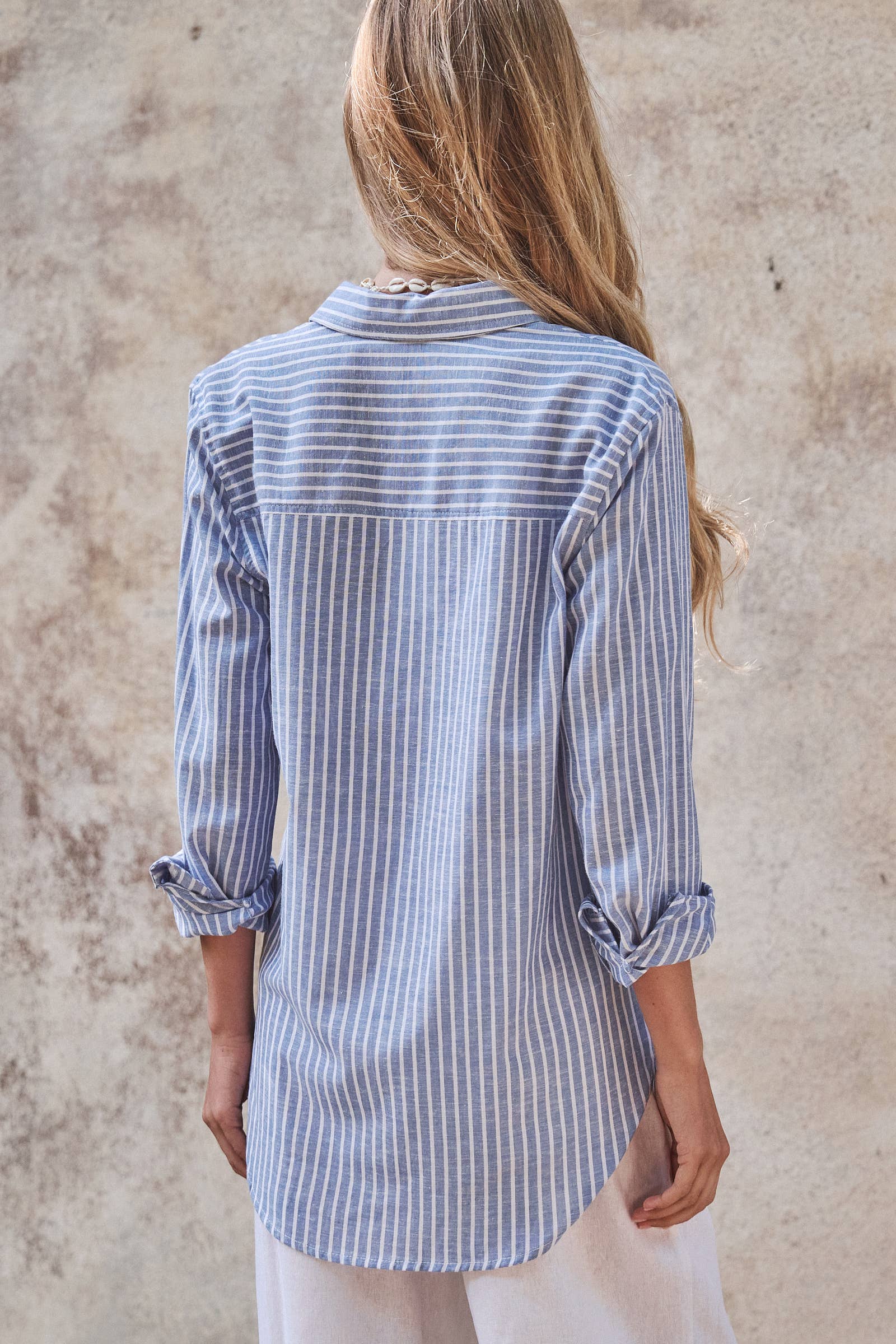 Coastal Striped Linen-Blend Button Down Shirt