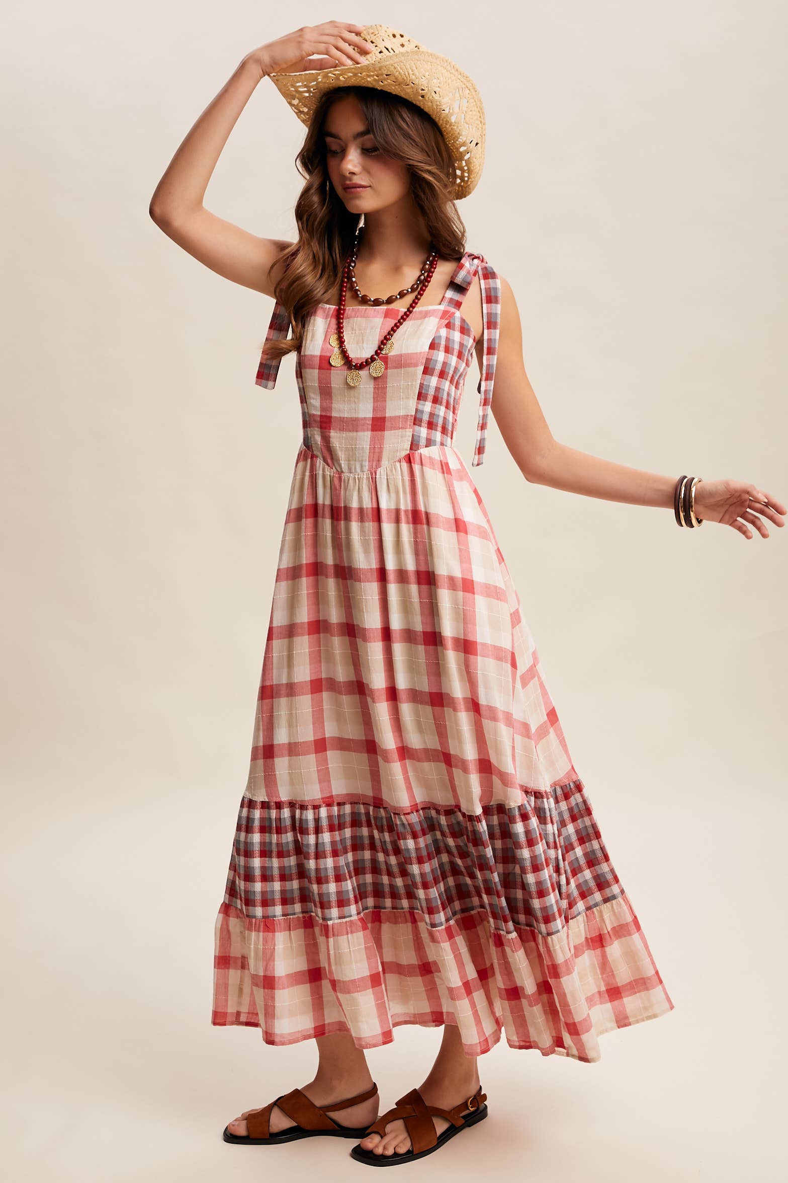 gingham tiered maxi dress English Factory
