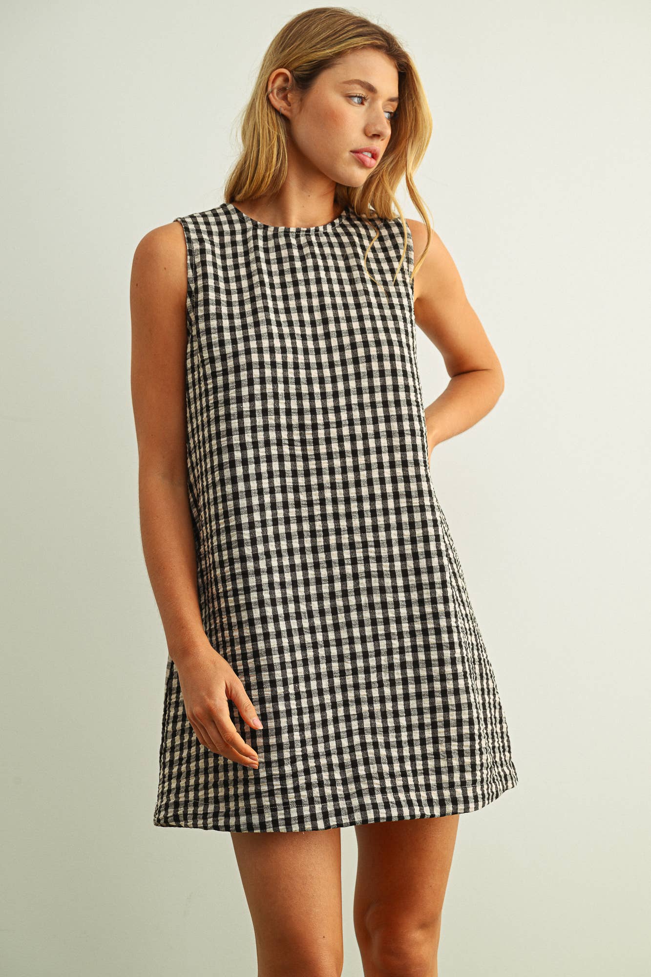 GINGHAM PATTERN OPEN BACK DETAIL DRESS