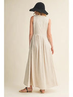 Pleated Detail Button Front Linen Dress