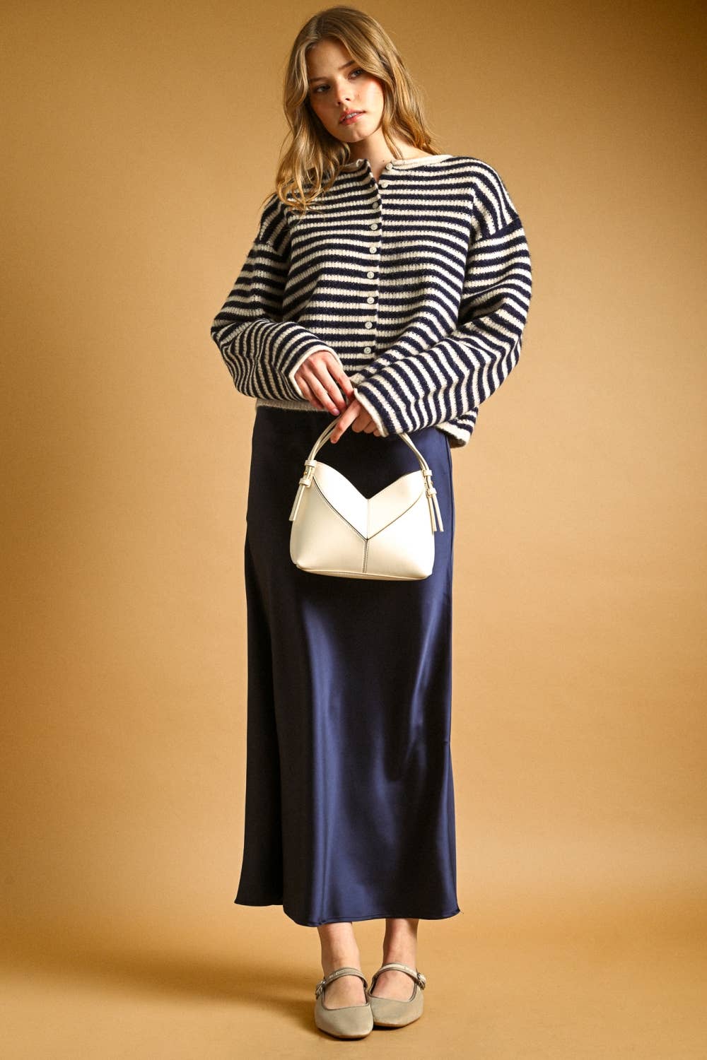 STRIPED BUTTON FRONT SWEATER CARDIGAN
