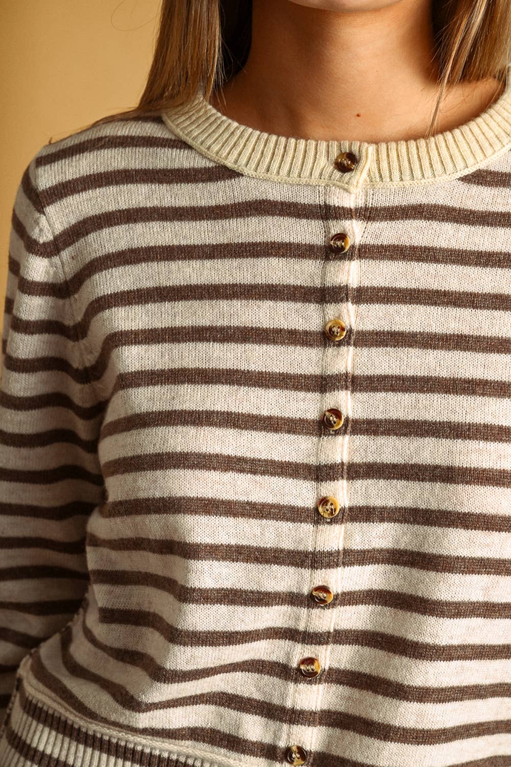 STRIPED PATTERN BUTTON FRONT CARDIGAN