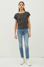 PATCH POCKET DOLMAN CAP SLEEVE BOXY KNIT